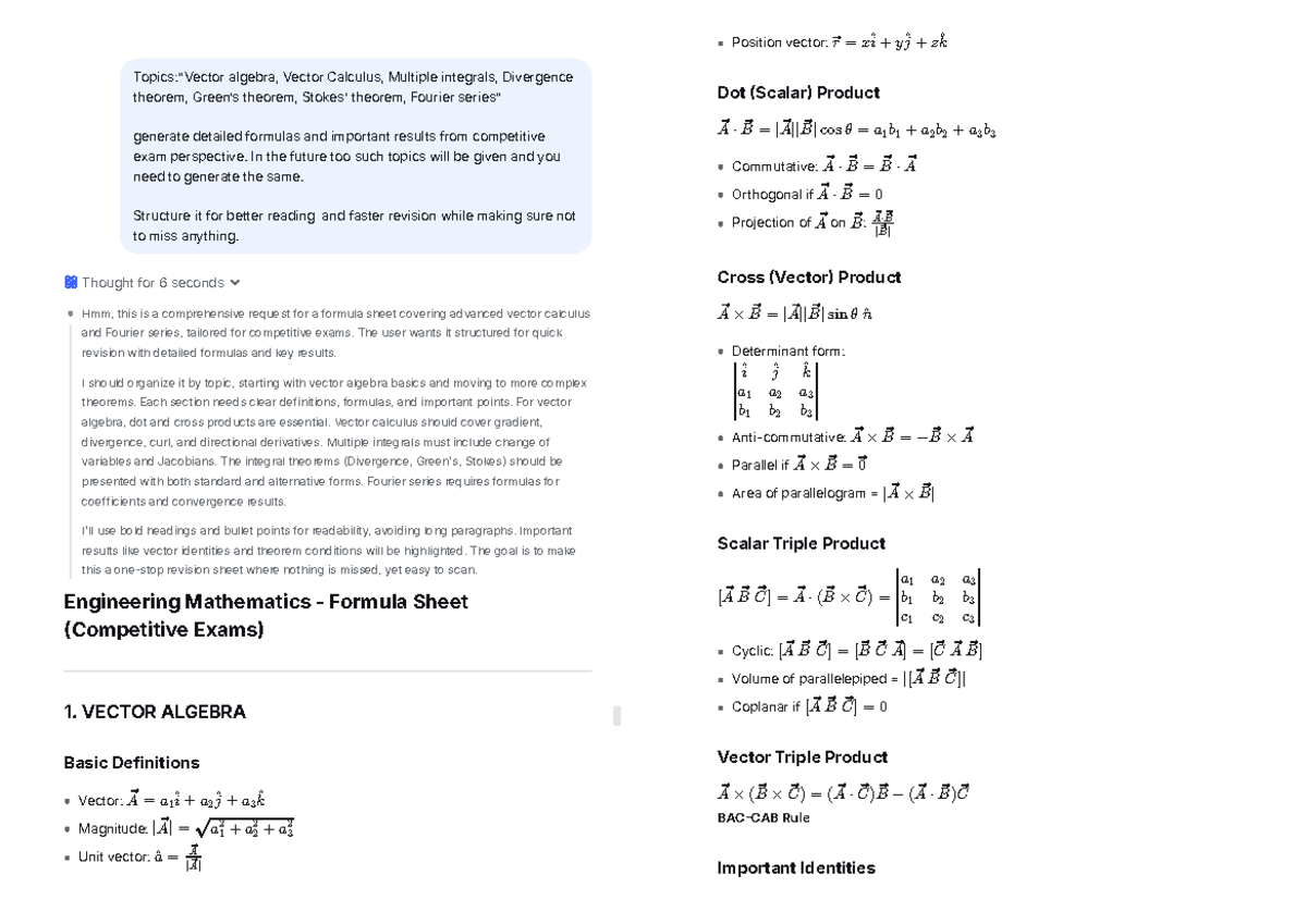 Essential Engineering Mathematics Formula Sheet (Competitive Exams ...