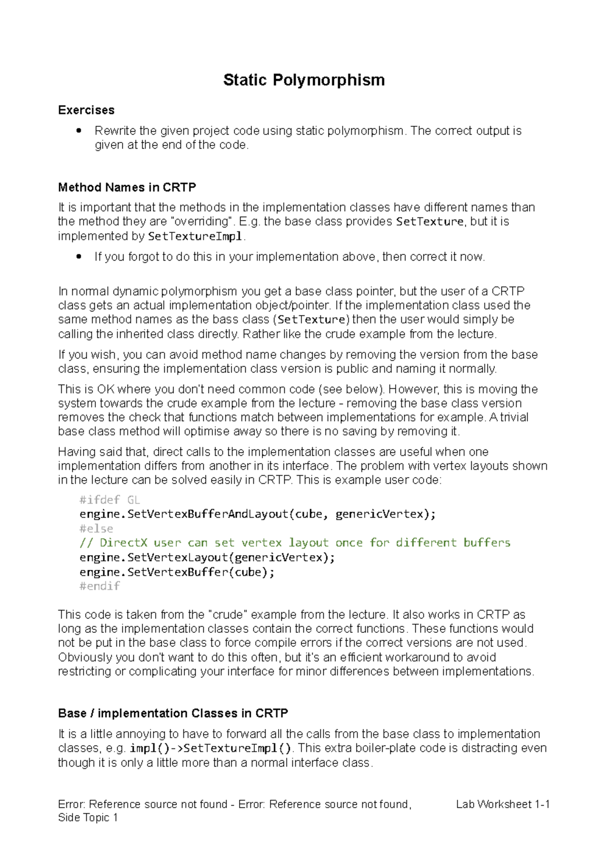 CO4302 Static Polymorphism Lab Worksheet 1 - Exercises and Performance ...