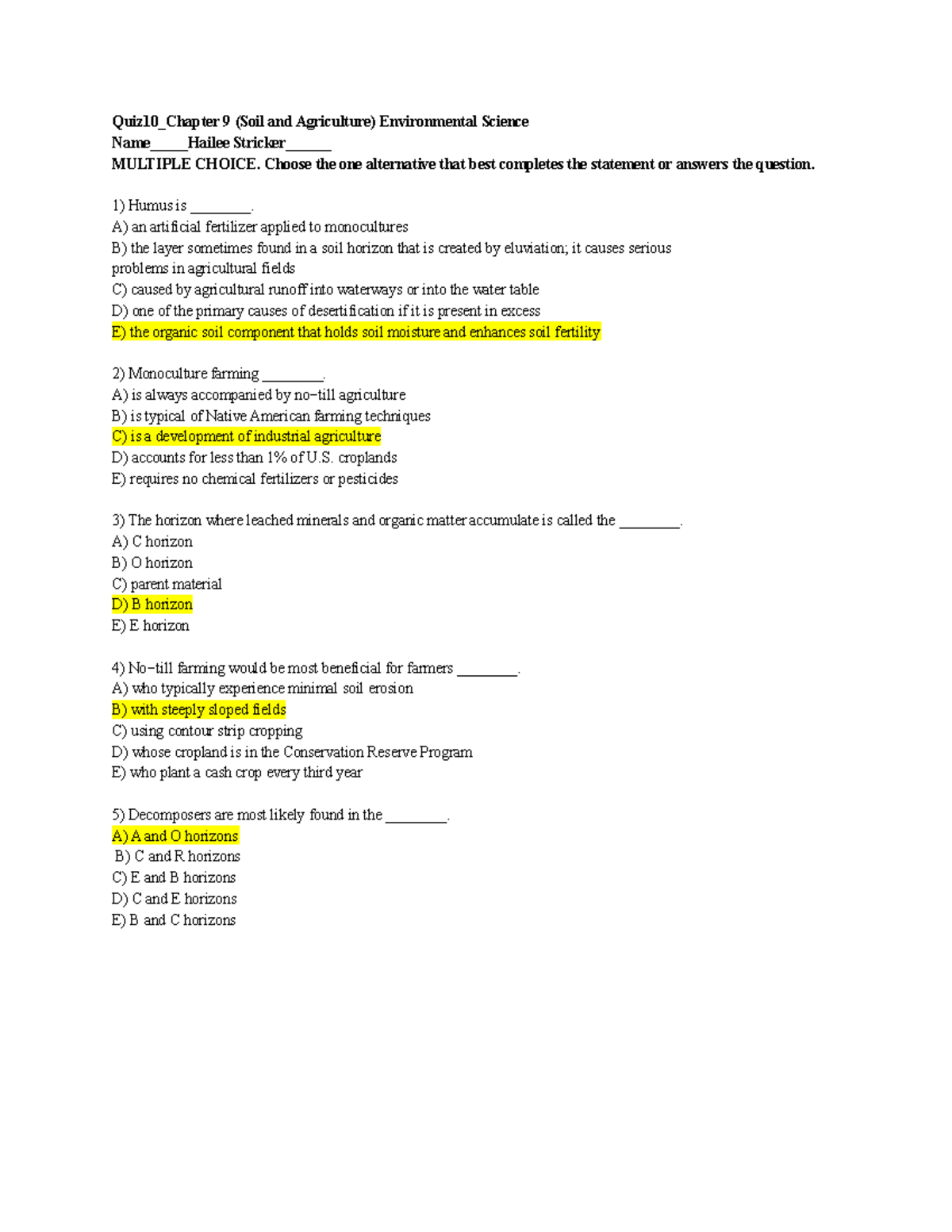 Quiz 10 - Chapter 9: Soil and Agriculture Quiz Notes - Studocu