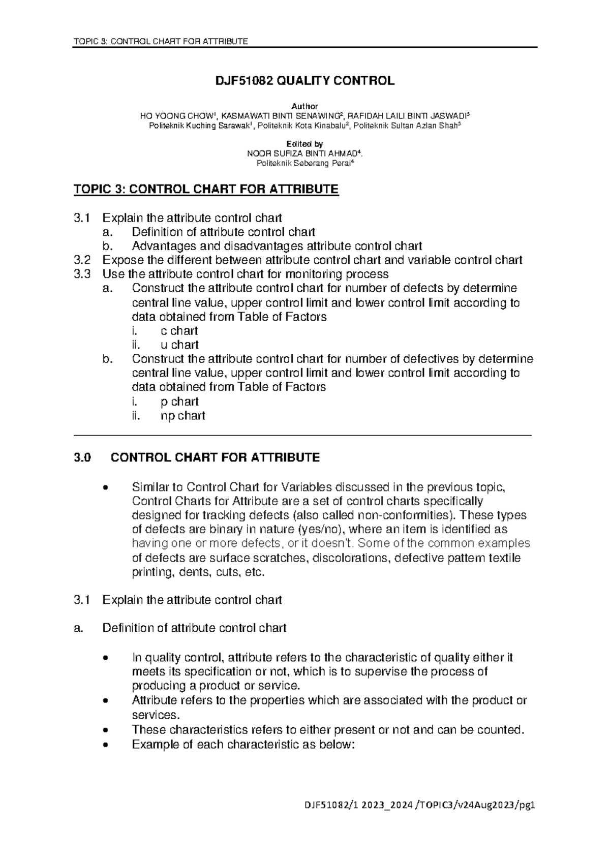 DJF51082 Sesi 1 2324 Quality Control: Control Charts for Attributes ...