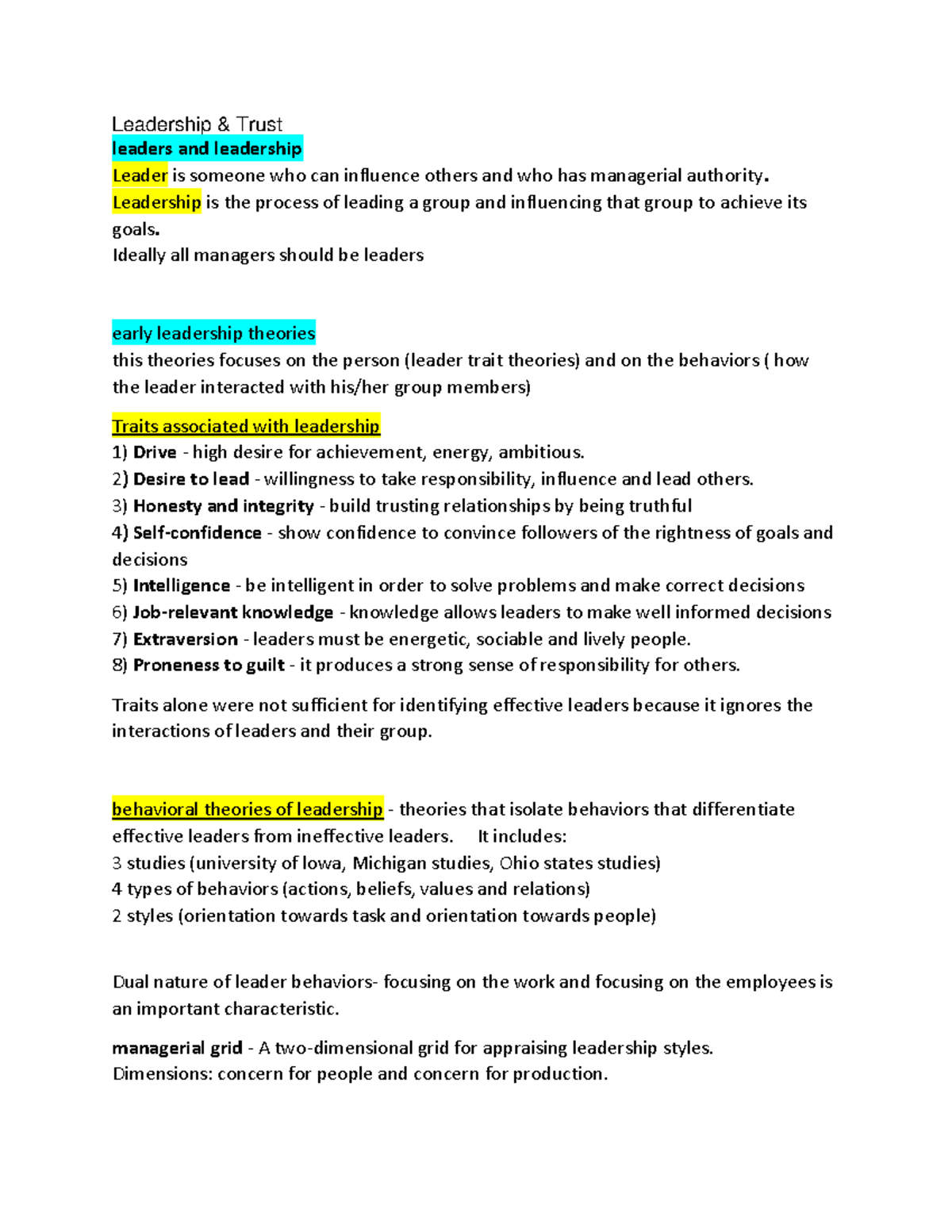 Leadership Theories and Models: A Comprehensive Overview for Mn - Studocu
