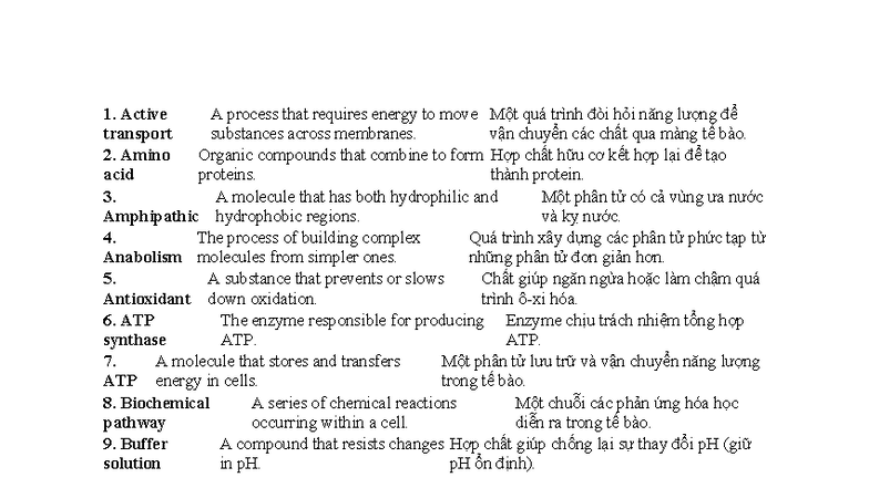 Biochemistry Study Notes: Key Concepts and Terms (BIO 101) - Studocu