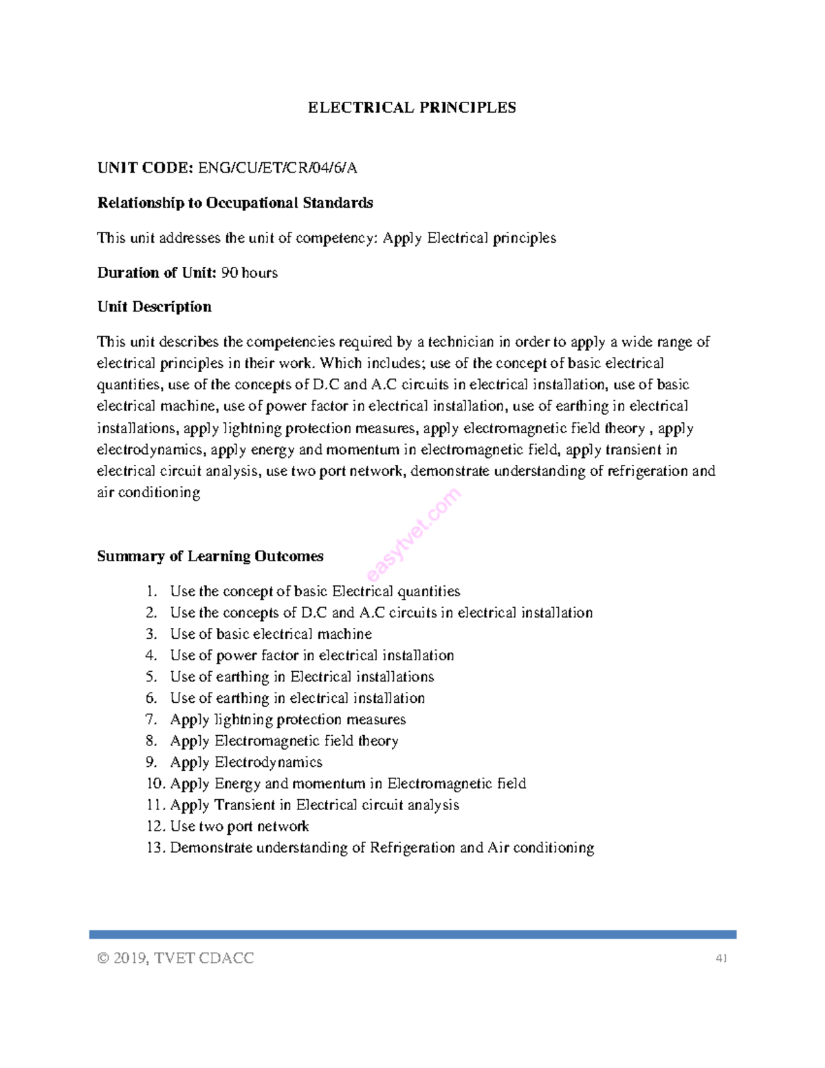 ENG/CU/ET/CR/04/6/A - Electrical Principles Curriculum Overview - Studocu