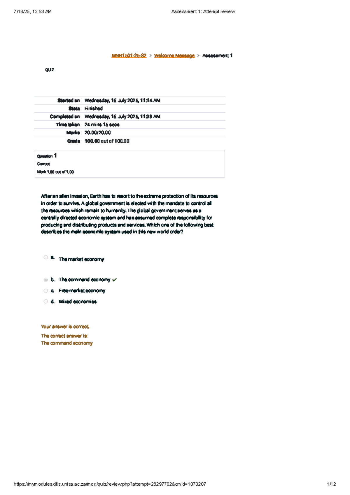 Assessment 1: Attempt Review for Course Code 12:53 AM - Studocu
