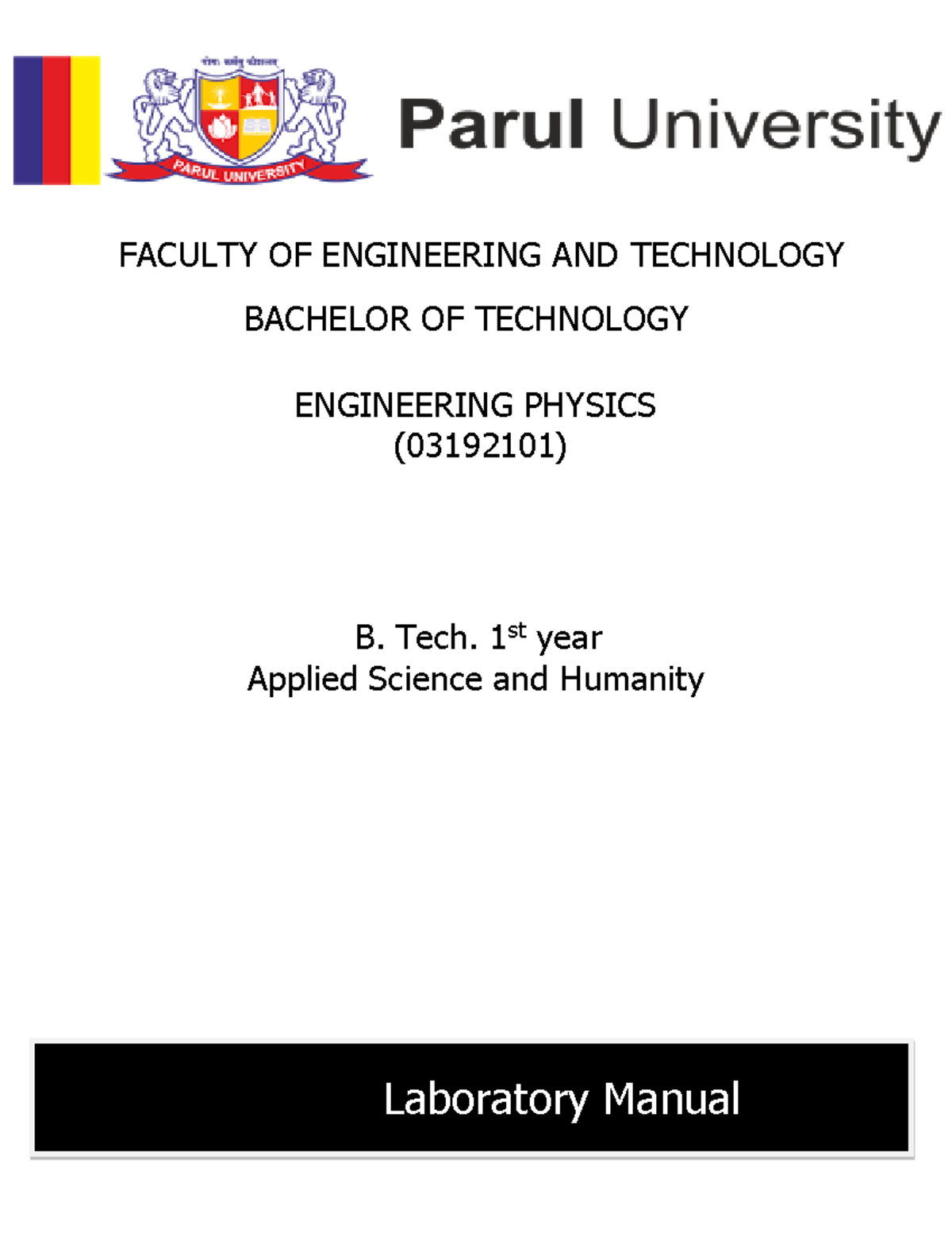 B. Tech. Engineering Physics Lab Manual (03192101) - 1st Year - Studocu