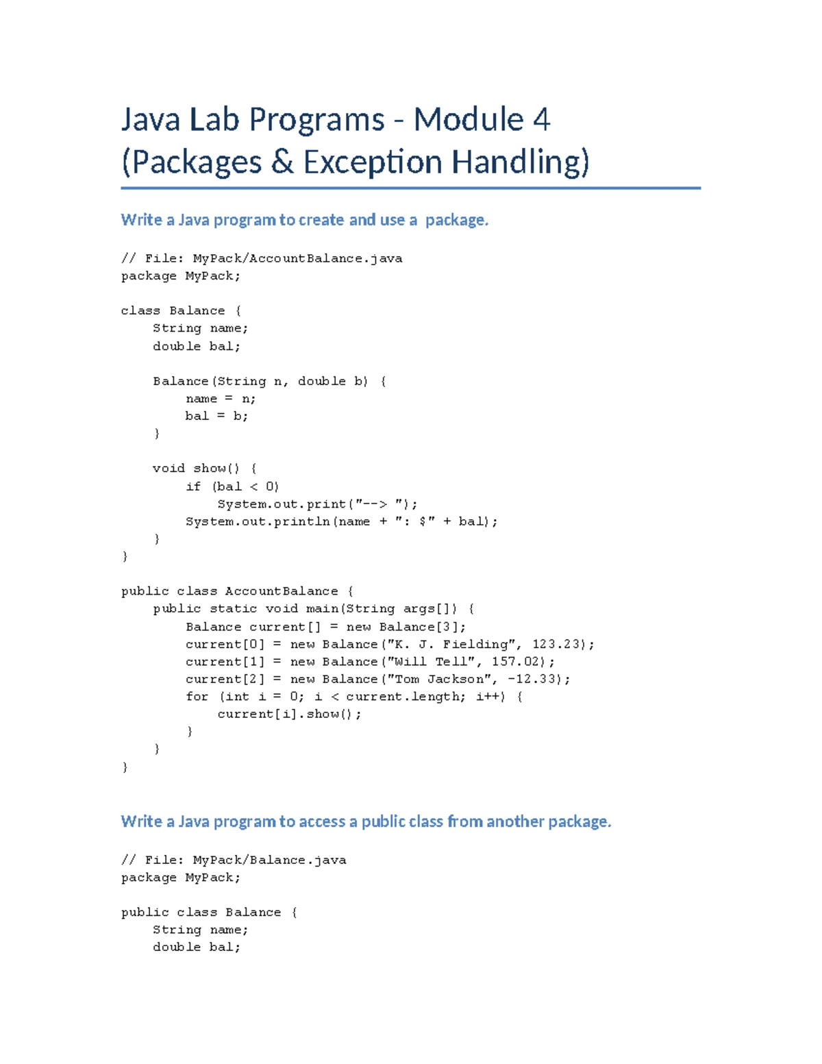 Module 2 Lab Programs: Class, Object Fundamentals & More - Studocu