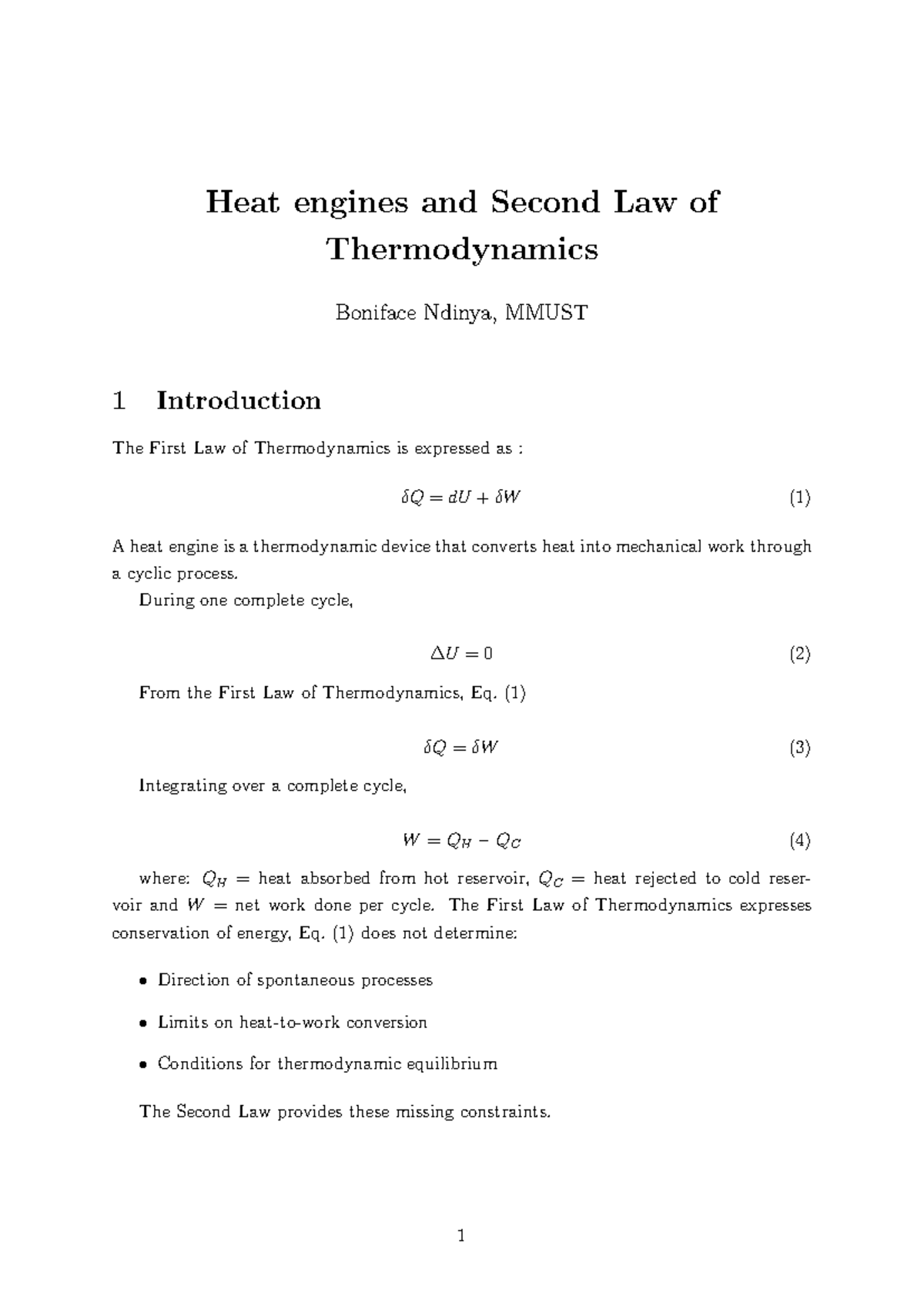 SPH415L2 - Heat Engines & Second Law of Thermodynamics Exam Notes - Studocu