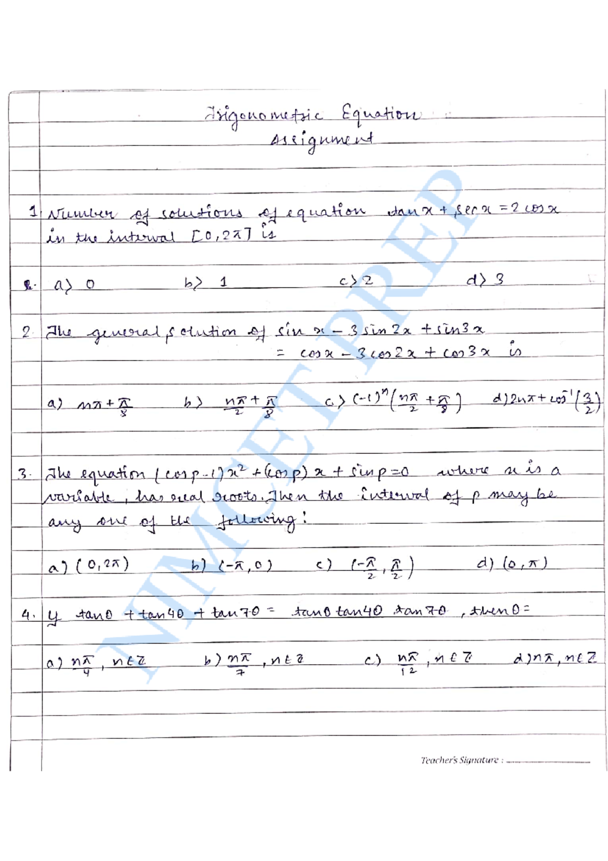 Trigonometric Equation Assignment: Solutions & General Principles - Studocu