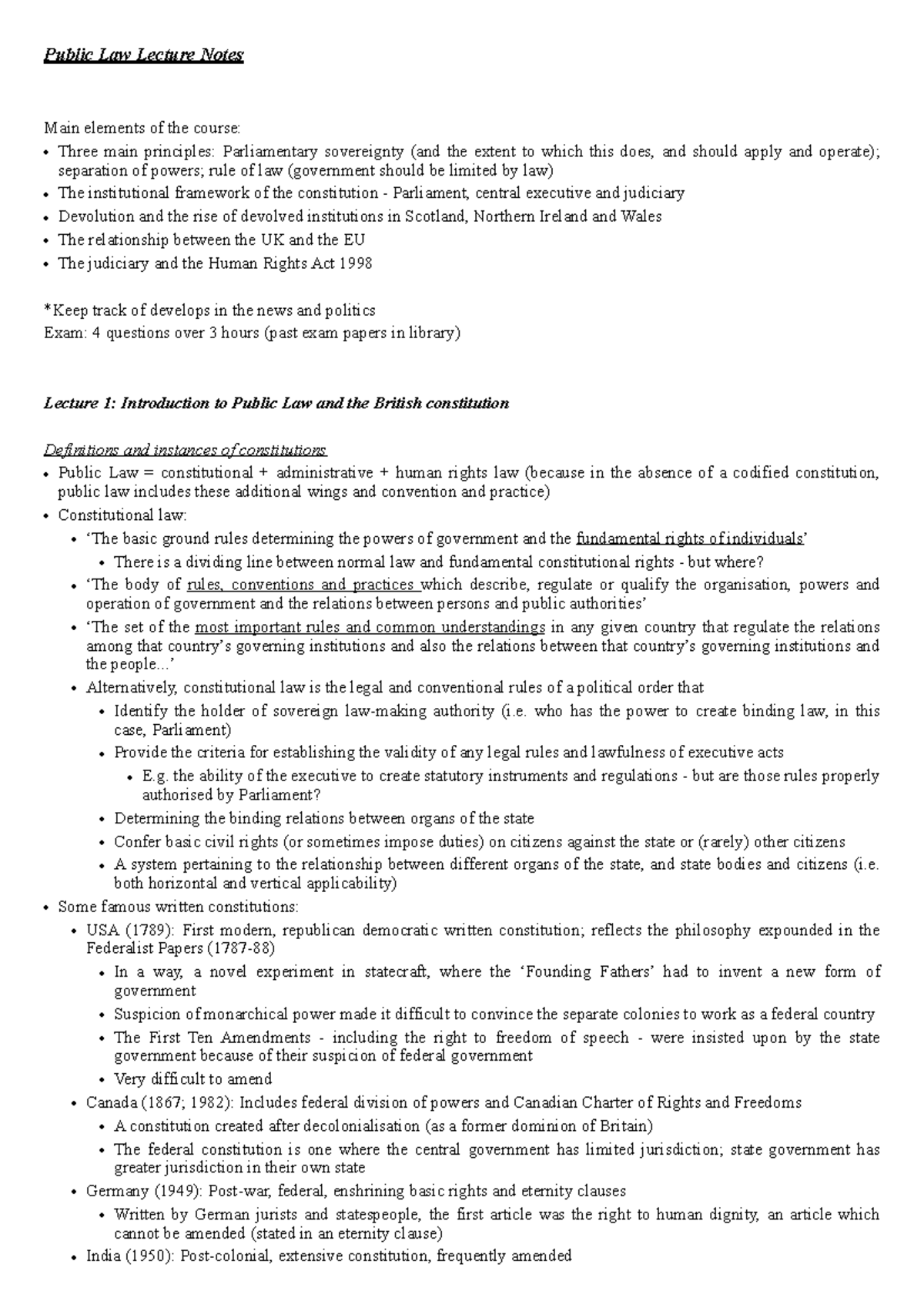 Lecture Notes on Public Law: Key Concepts and Case Studies (Lectures 1 ...
