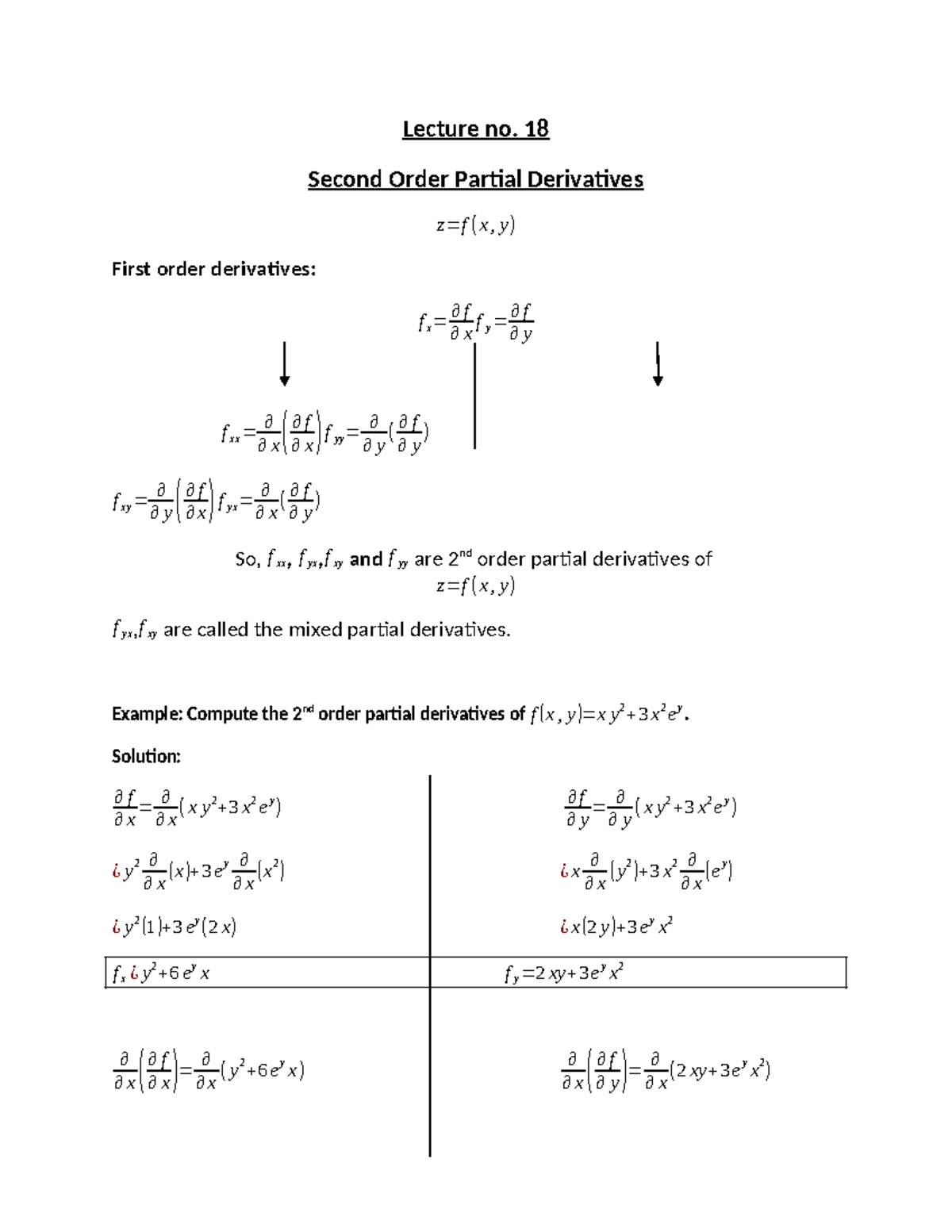 Lec 18: Second Order Partial Derivatives & Mixed Derivatives - Studocu