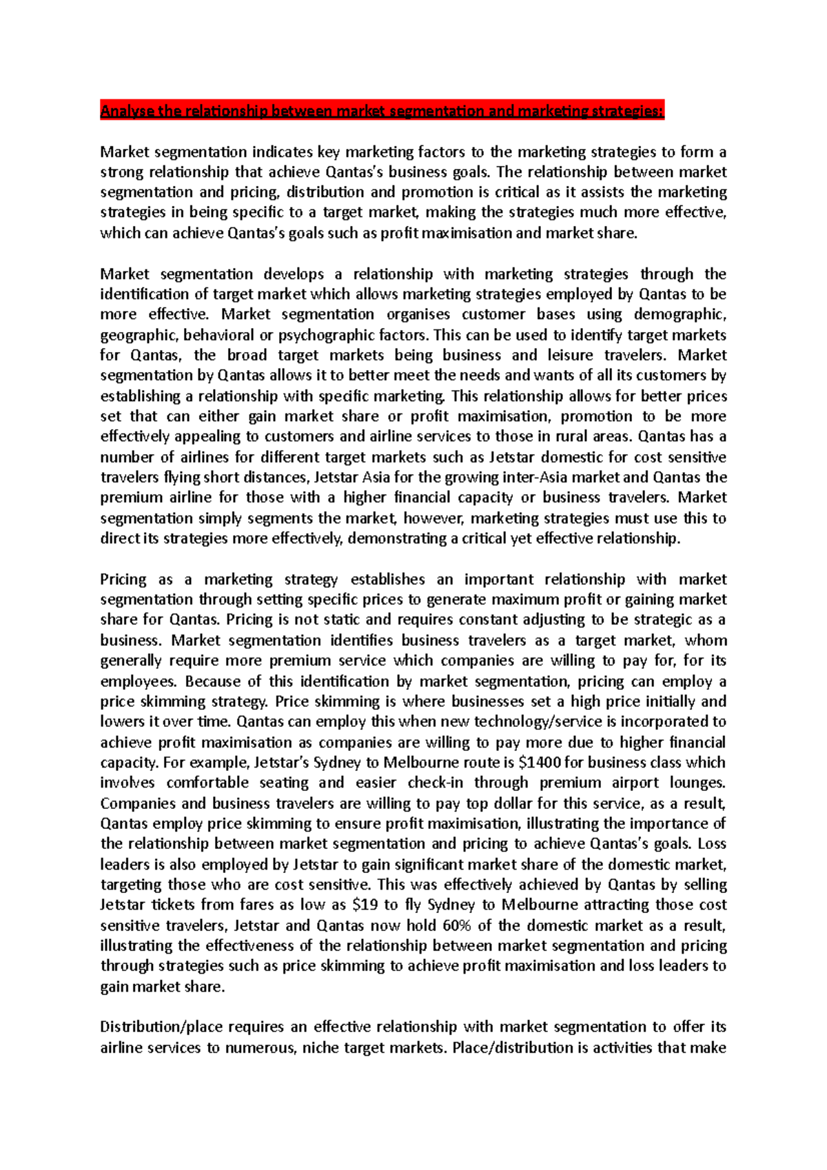 Market segmentation and strategies essay - Analyse the relationship ...