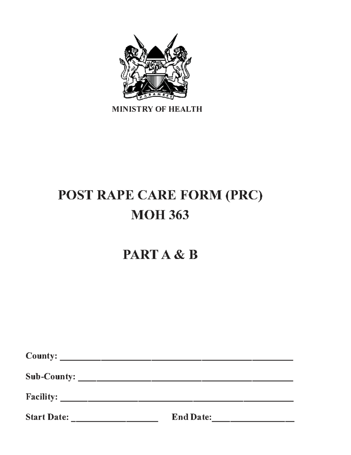 Post Rape Care Form (PRC) MOH 363 - Practical Documentation Guide - Studocu
