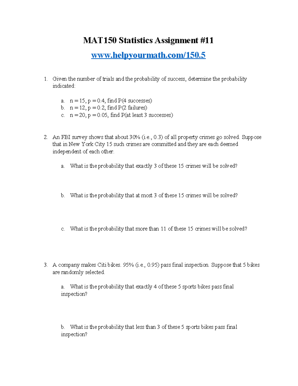 MAT150.5 Statistics Assignment 1: Probability Calculations - Studocu