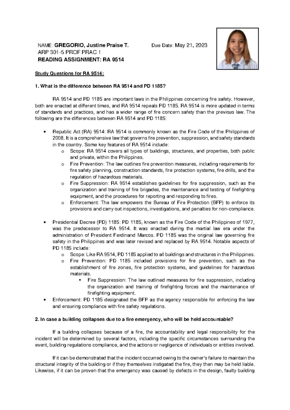 Critique on RA 9514: Fire Code of the Philippines Analysis (ARP 301-5 ...