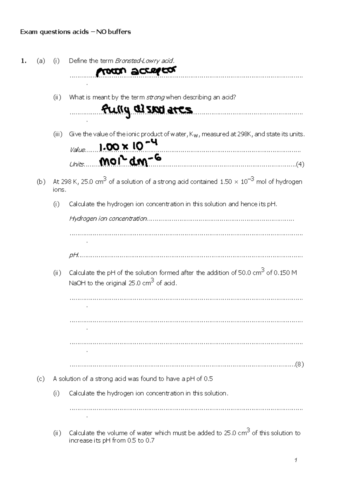 07 Acids Exam Questions (No Buffers) - Studocu