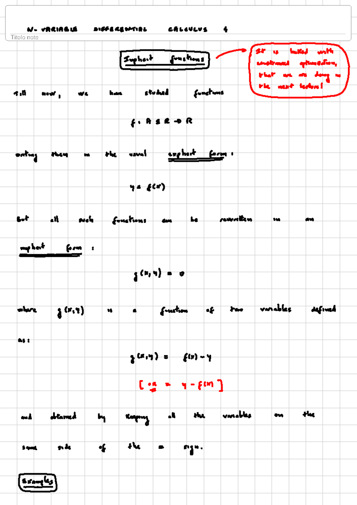 N-Variable Calculus 4: Implicit Functions & Optimization Notes - Studocu