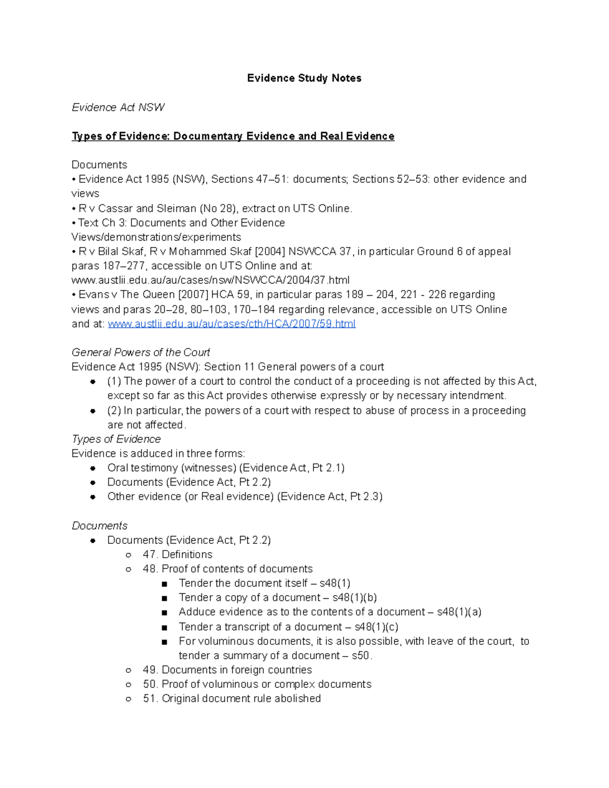 Evidence Lecture Notes: Key Insights & Types of Evidence (LAW101) - Studocu