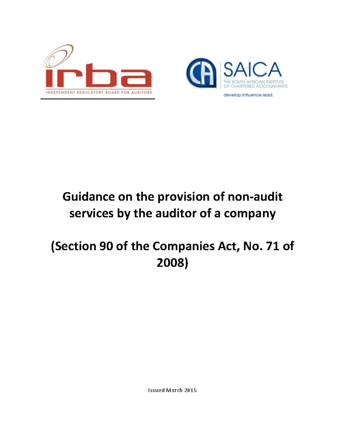 IRBA/SAICA Guidance on Non-Audit Services for Auditors (2015) - Studocu