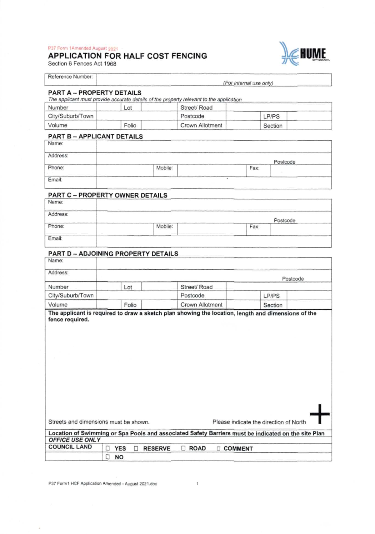 P37 Form 1 - Half Cost Fencing Application Hume City Council - Studocu