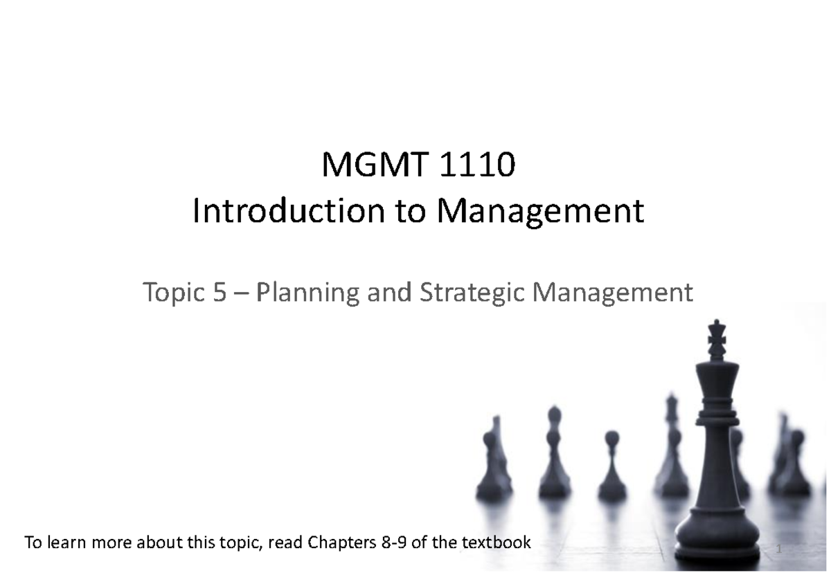 MGMT1110 Topic 5: Planning and Strategic Management Overview - Studocu