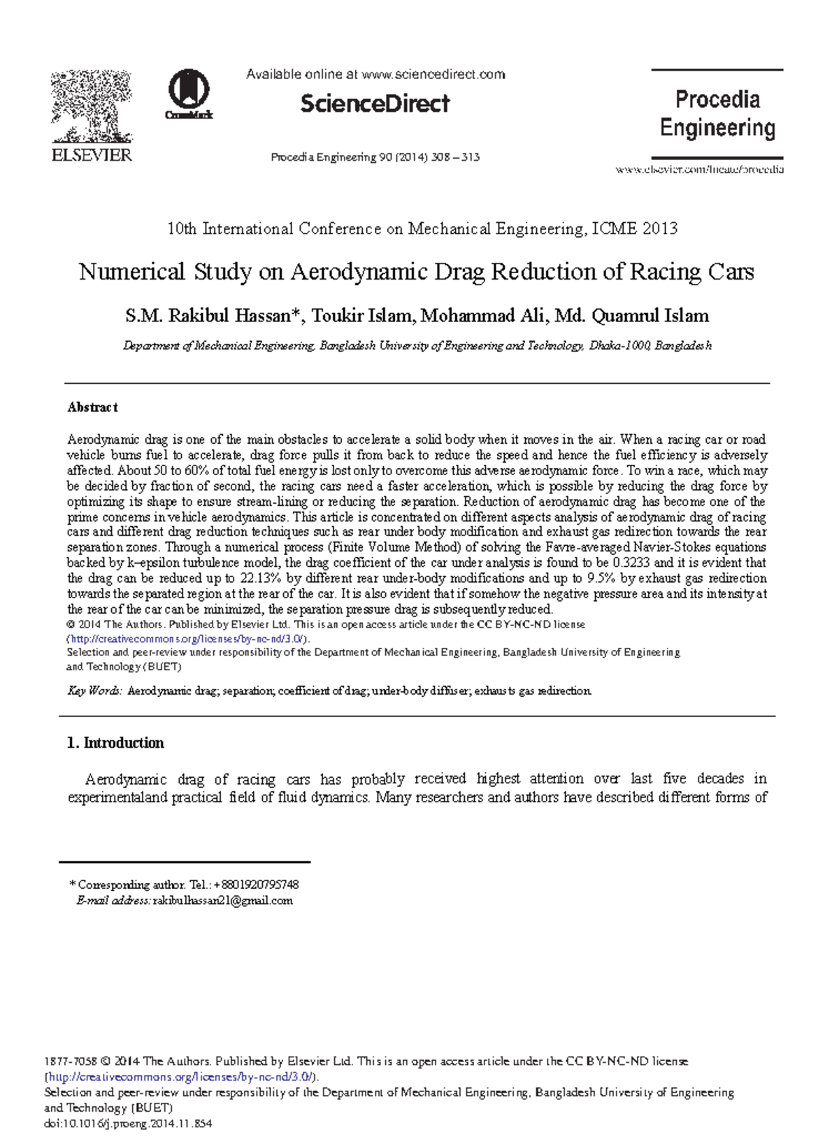 Numerical Study on Aerodynamic Drag Reduction Techniques in Racing Cars ...