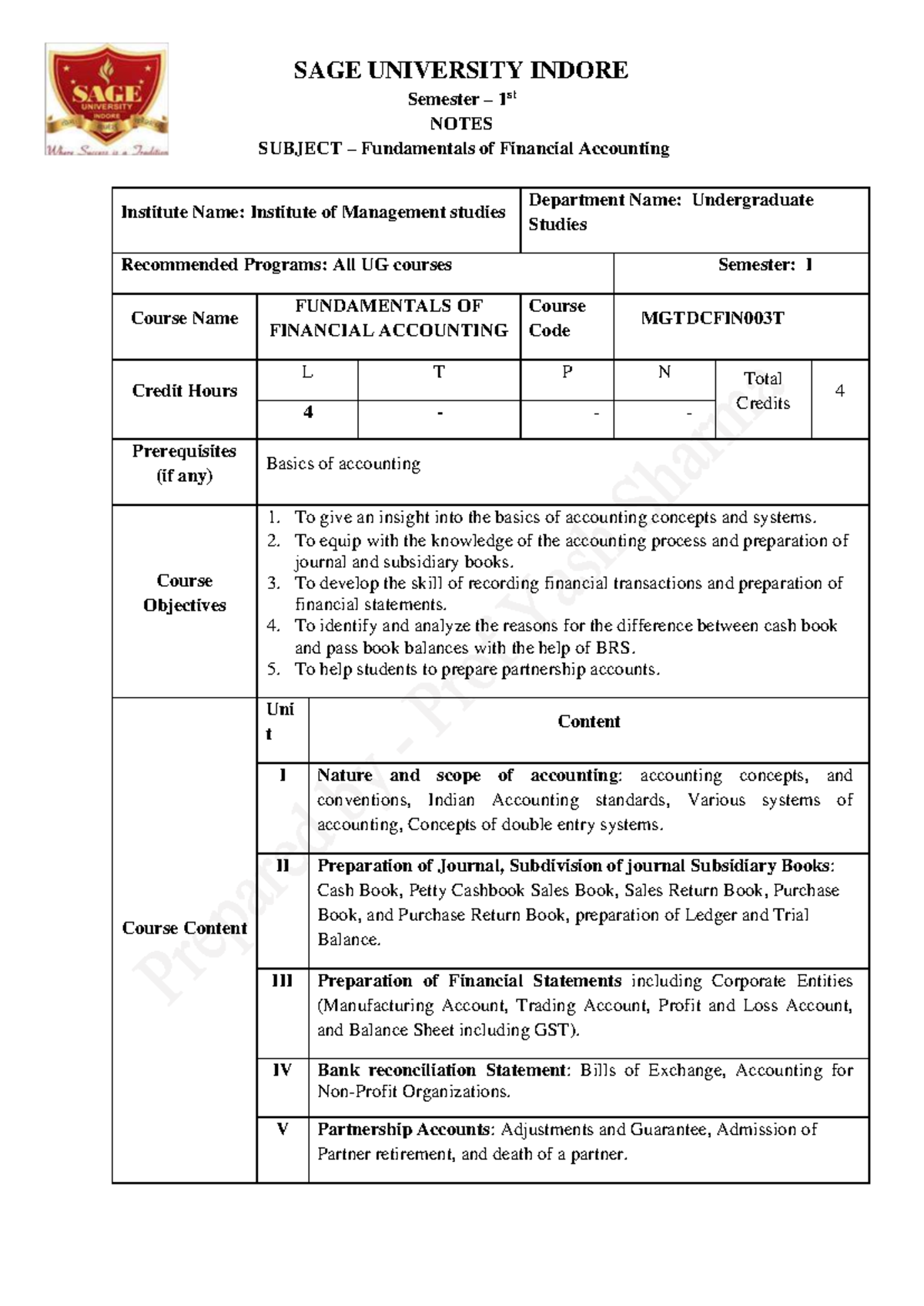 FFANotes ISem - RGVG QWEF AW fd - Semester – 1 st NOTES SUBJECT ...