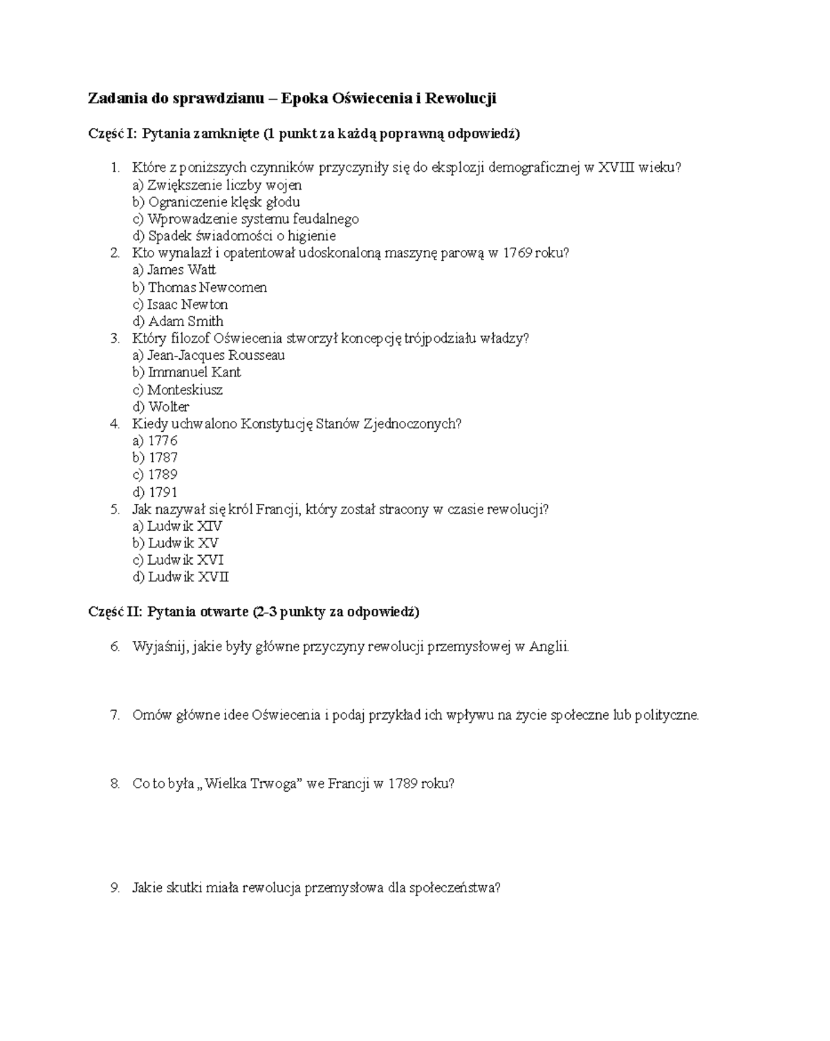 Sprawdzian Z Oświecenia 2 Liceum Ponad Słowami www.studocu.com