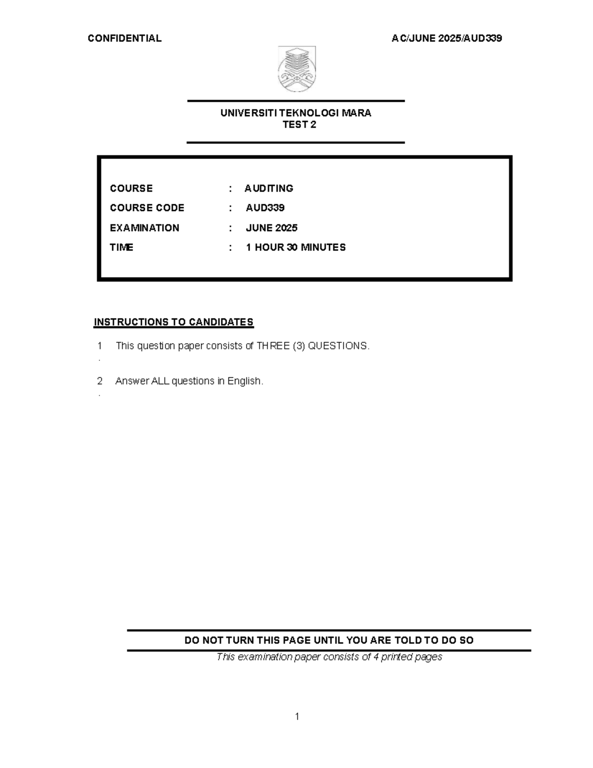 AUD339 Test 2: Professional Ethics and Audit Practices - Studocu