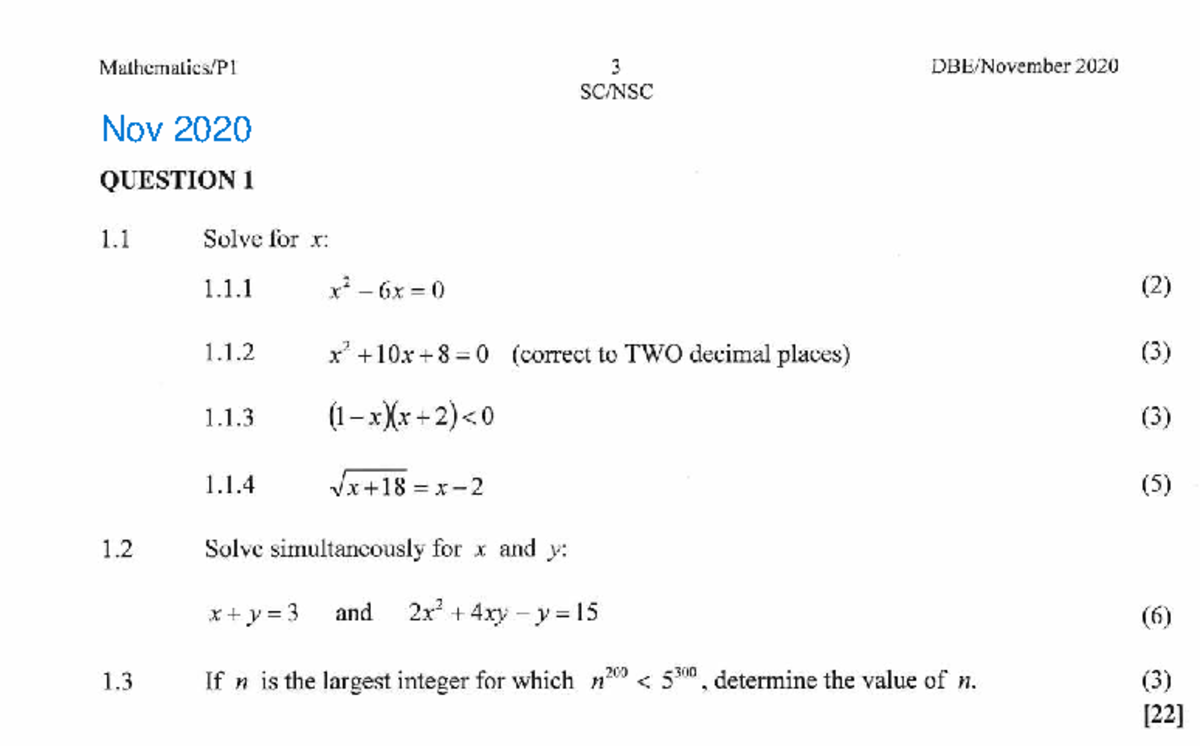 Algebra Practice Questions for NSC 2020-2024 Exam - Studocu