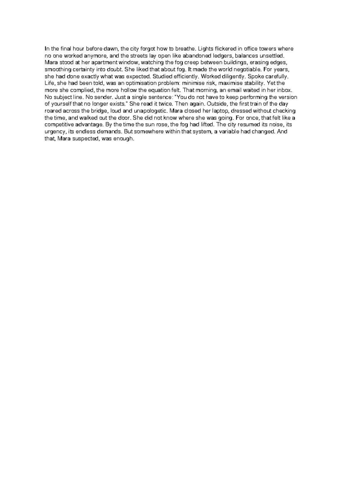 Short Story: The Fog of Change - ewfAFBGS - Studocu
