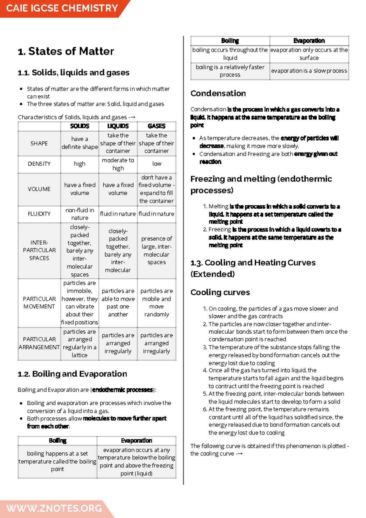 CAIE IGCSE CHEMISTRY: Comprehensive Notes on States of Matter and ...