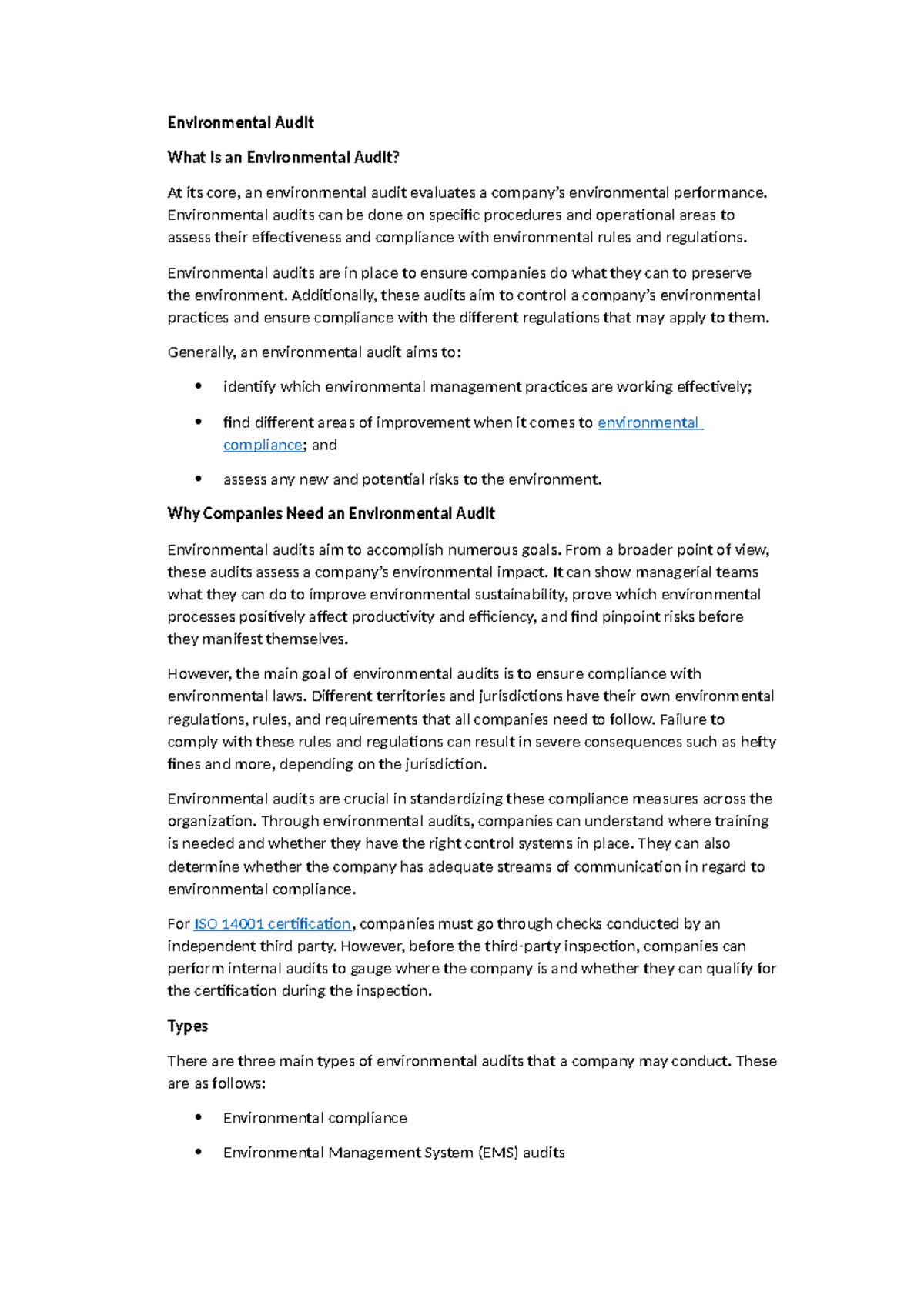 Environmental Audit Overview: Key Types and Importance in Env Law - Studocu