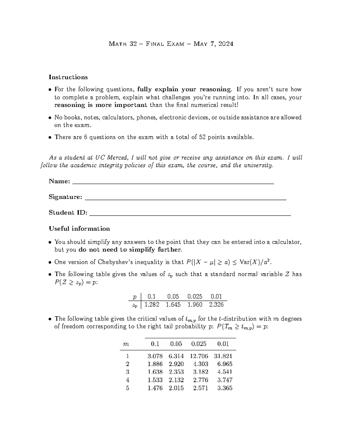 Math 32 Final Exam Instructions - May 7, 2024 - Studocu