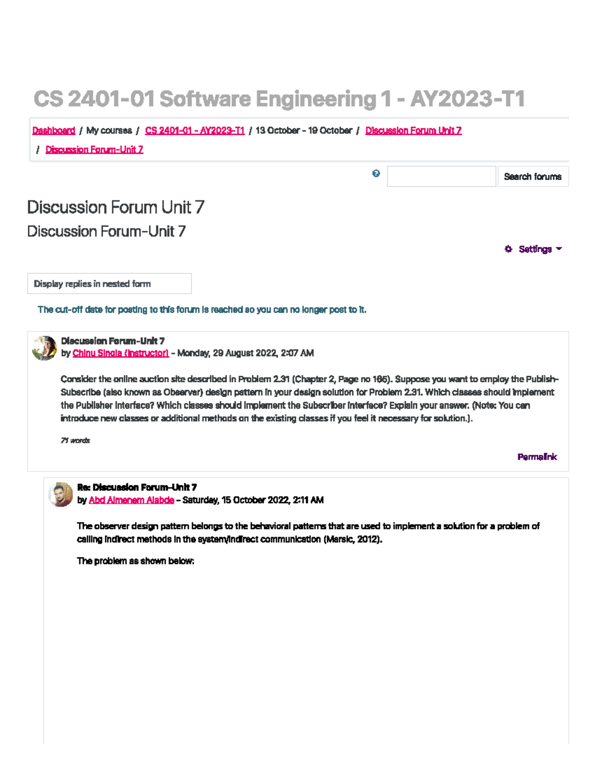 CS 2401-01 - AY2023-T1: Discussion Forum-Unit 7 - CS Software ...