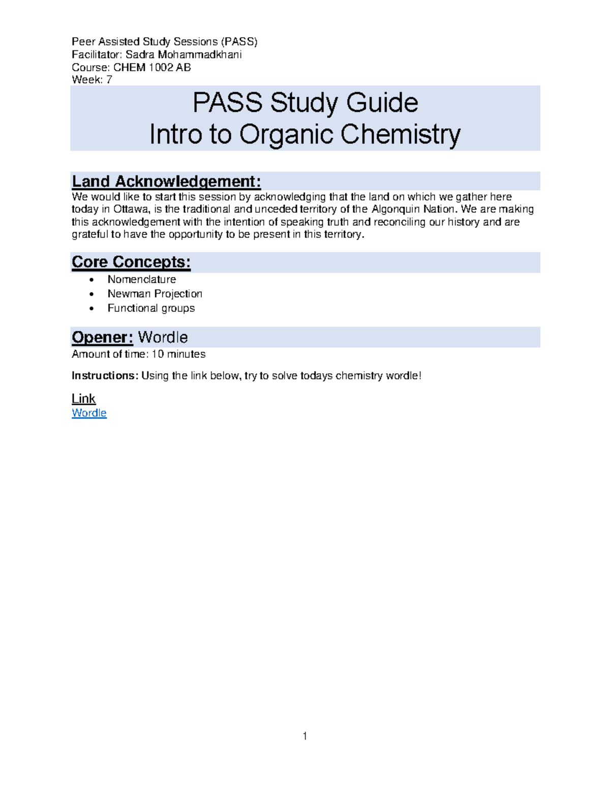 CHEM 1002 AB - Week 7 - Practice worksheet from week 7. - Facilitator ...