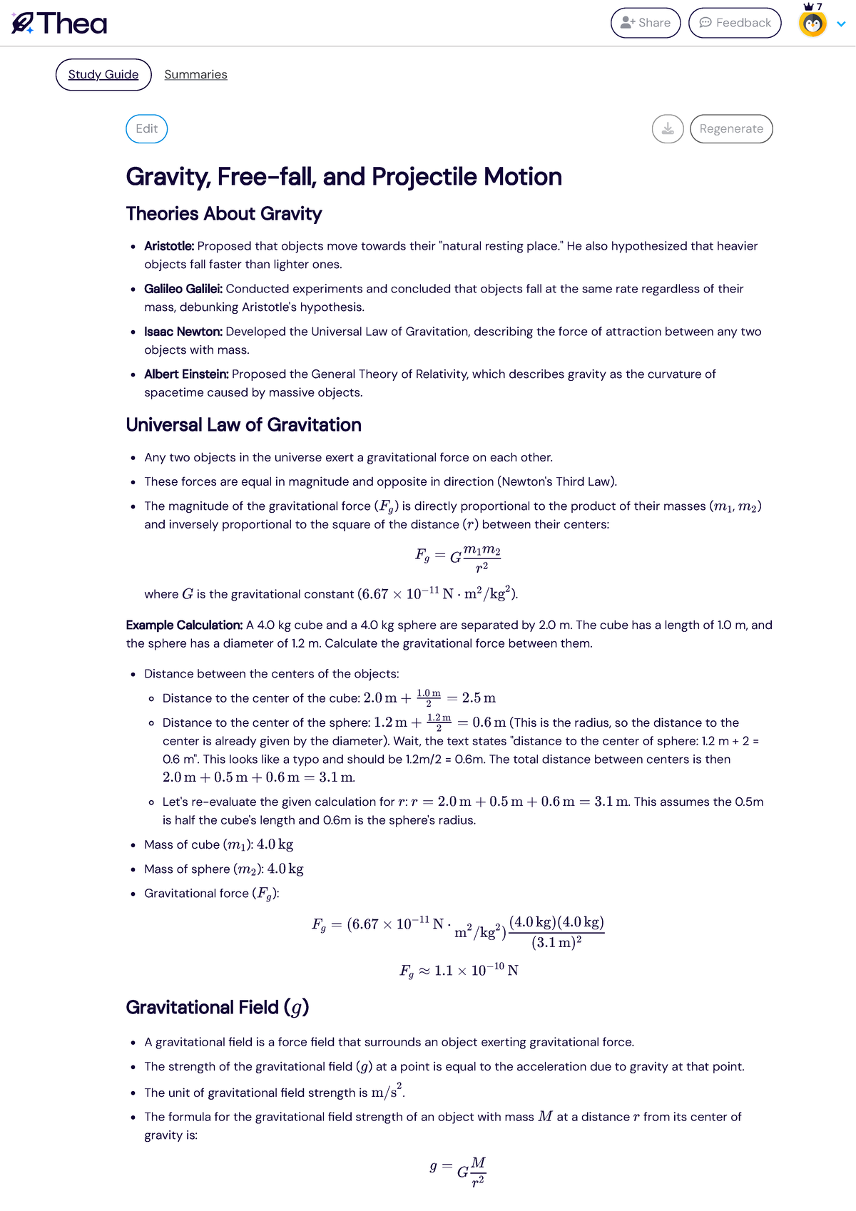 General Physics Study Guide: Gravity & Projectile Motion (PHYS101 ...