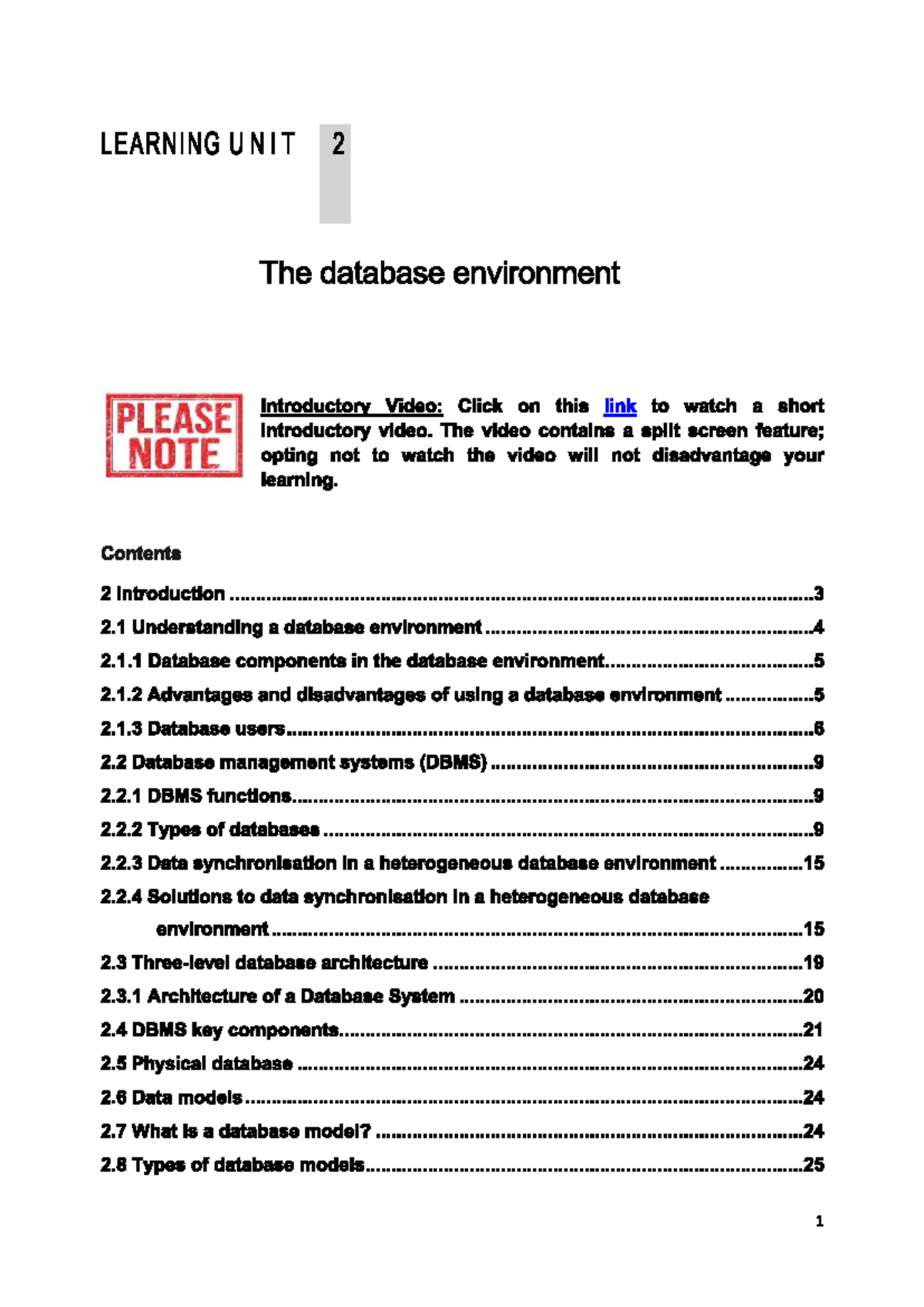 Learning Unit 2: Comprehensive Overview of the Database Environment ...