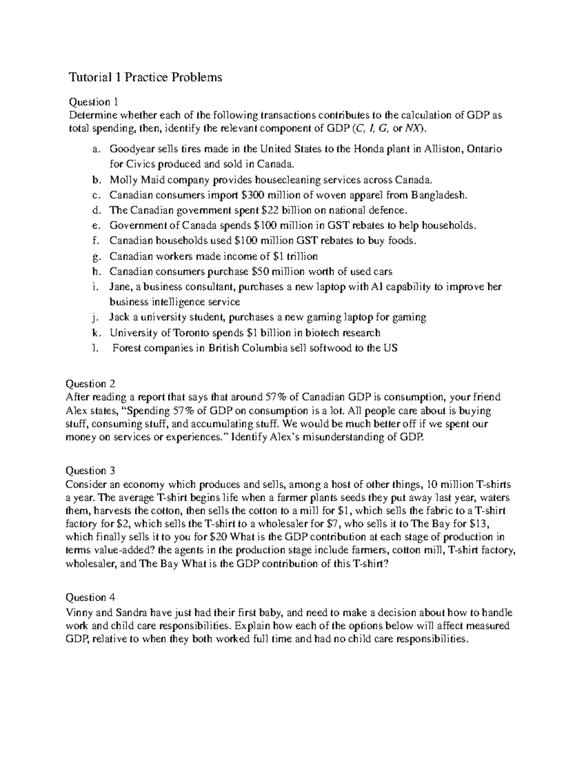 Tutorial 1: Nominal GDP Practice Problems and Analysis - Studocu