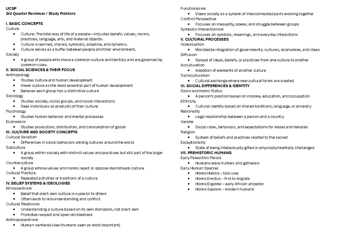 UCSP 3rd Quarter Review: Key Concepts in Culture & Society - Studocu
