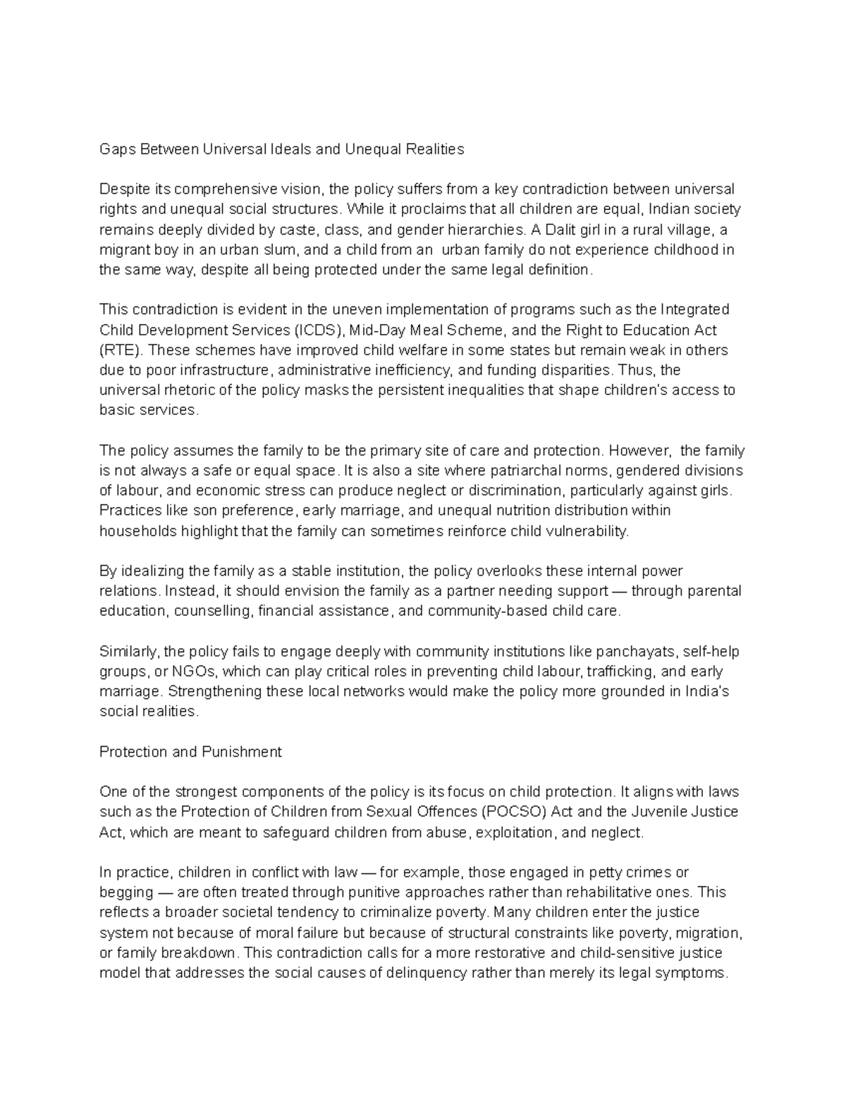 SP Policy: Bridging Universal Rights and Social Inequalities - Studocu