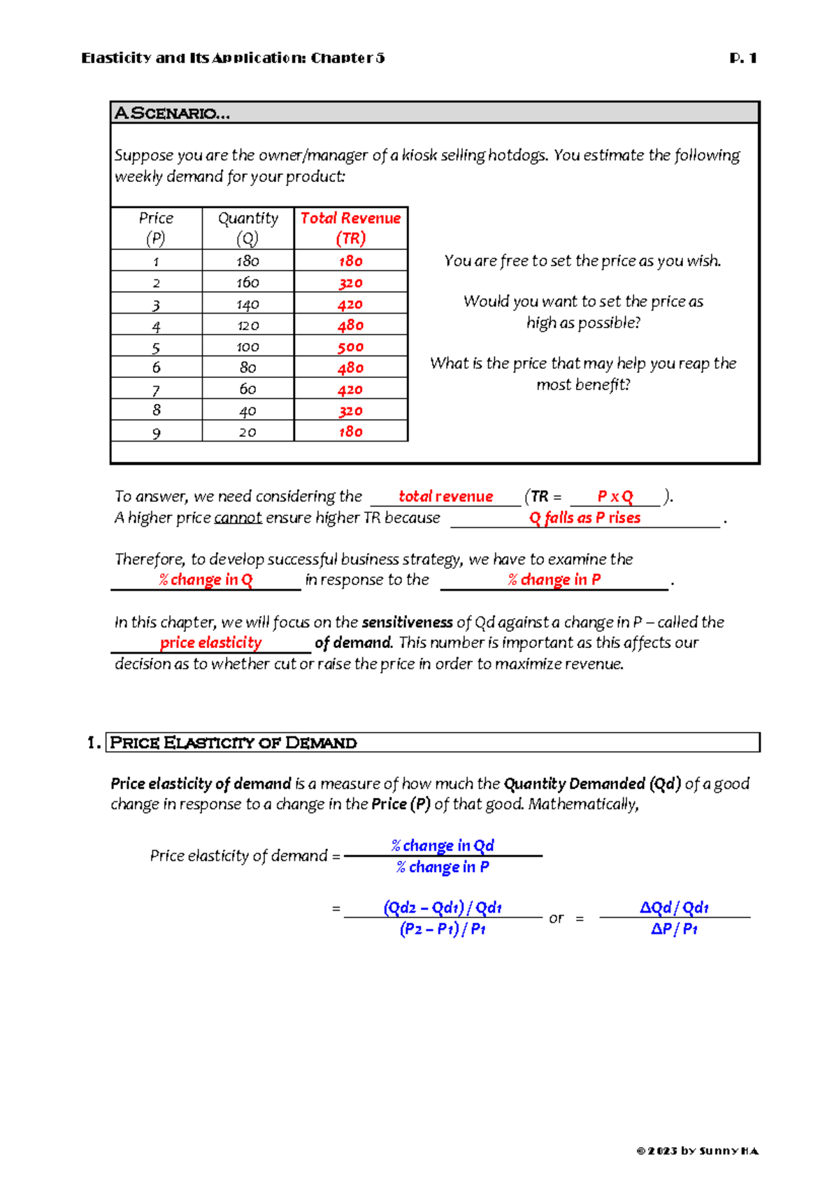 Ch5 - Price Elasticity of Demand & Total Revenue Analysis - Studocu
