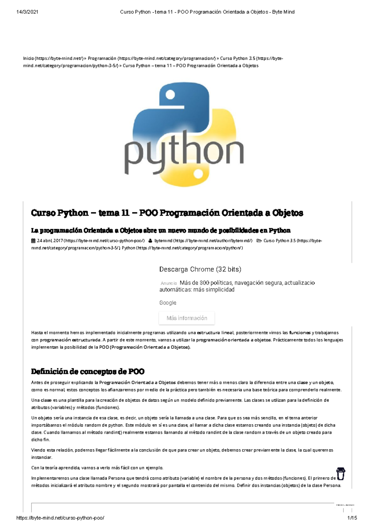 Curso Python 3.5 - Tema 11: Introducción a POO en Python - Studocu