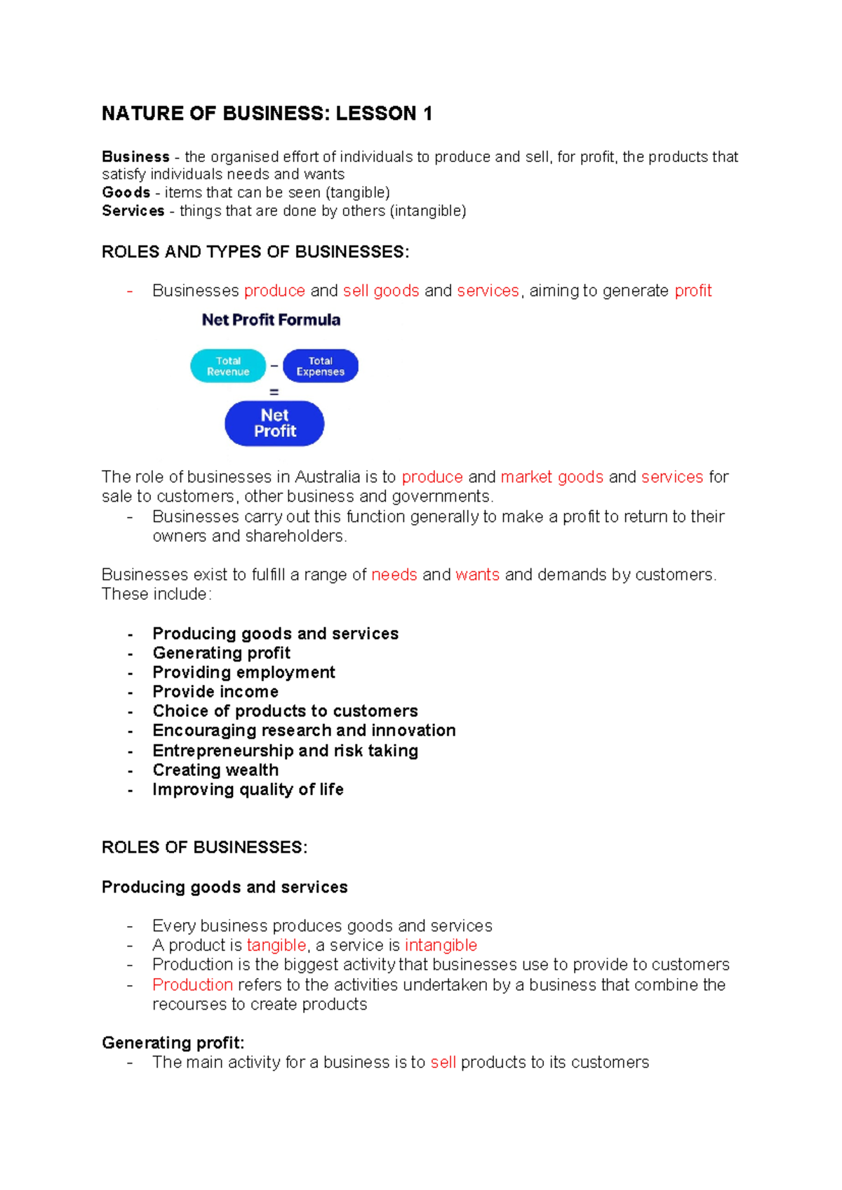 NATURE OF BUSINESS: LESSON 1 Overview and Key Concepts - Studocu