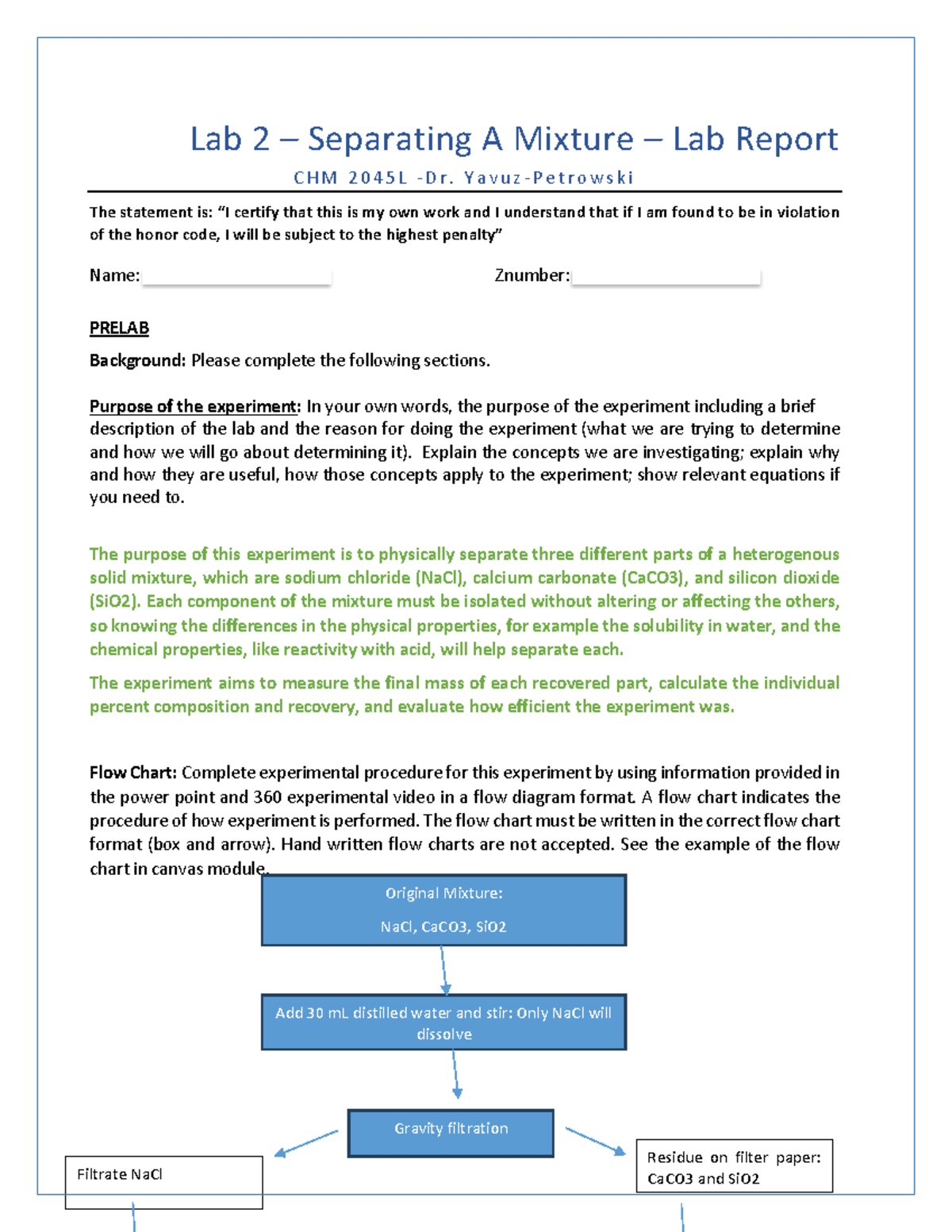 Lab 2: Separating a Mixture Report - CHM 2045L - Studocu