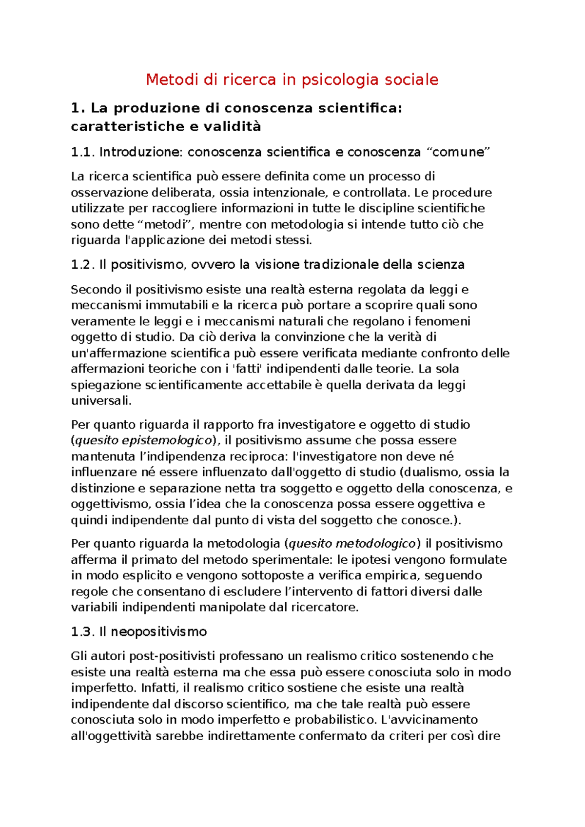 Riassunto Metodi di Ricerca in Psicologia Sociale (Corso PSY101) - Document Preview
