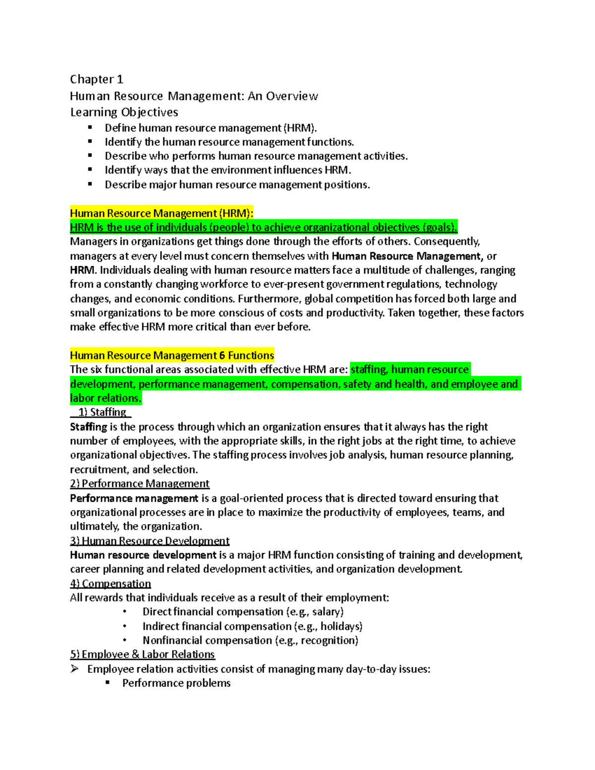 Chapter 1 - Chapter 1 Human Resource Management: An Overview Learning ...