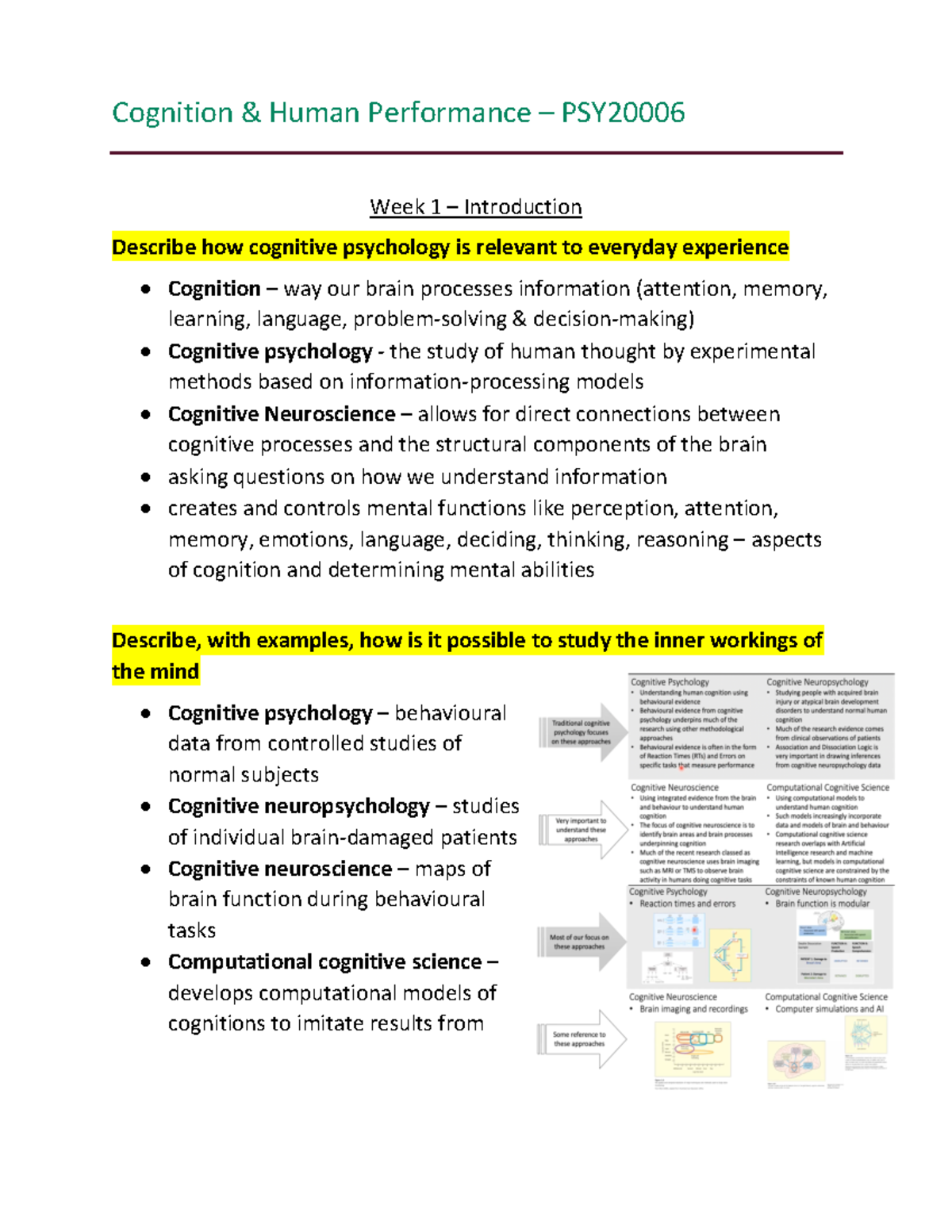 PSY2000 6 Week 1 Notes - Cognition & Human Performance – PSY Week 1 ...