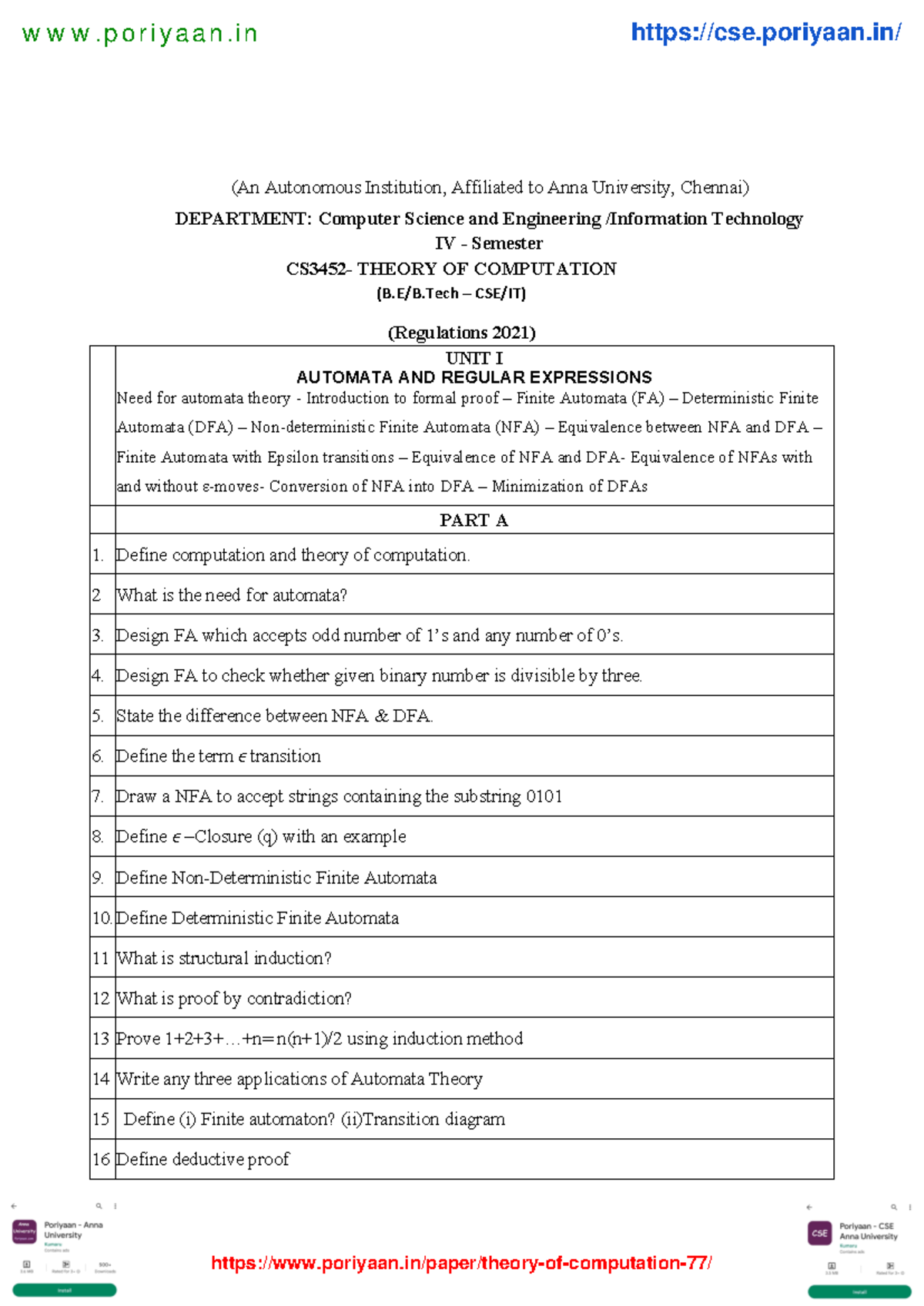 CS3452 Theory of Computation: Comprehensive Notes & Key Questions - Studocu