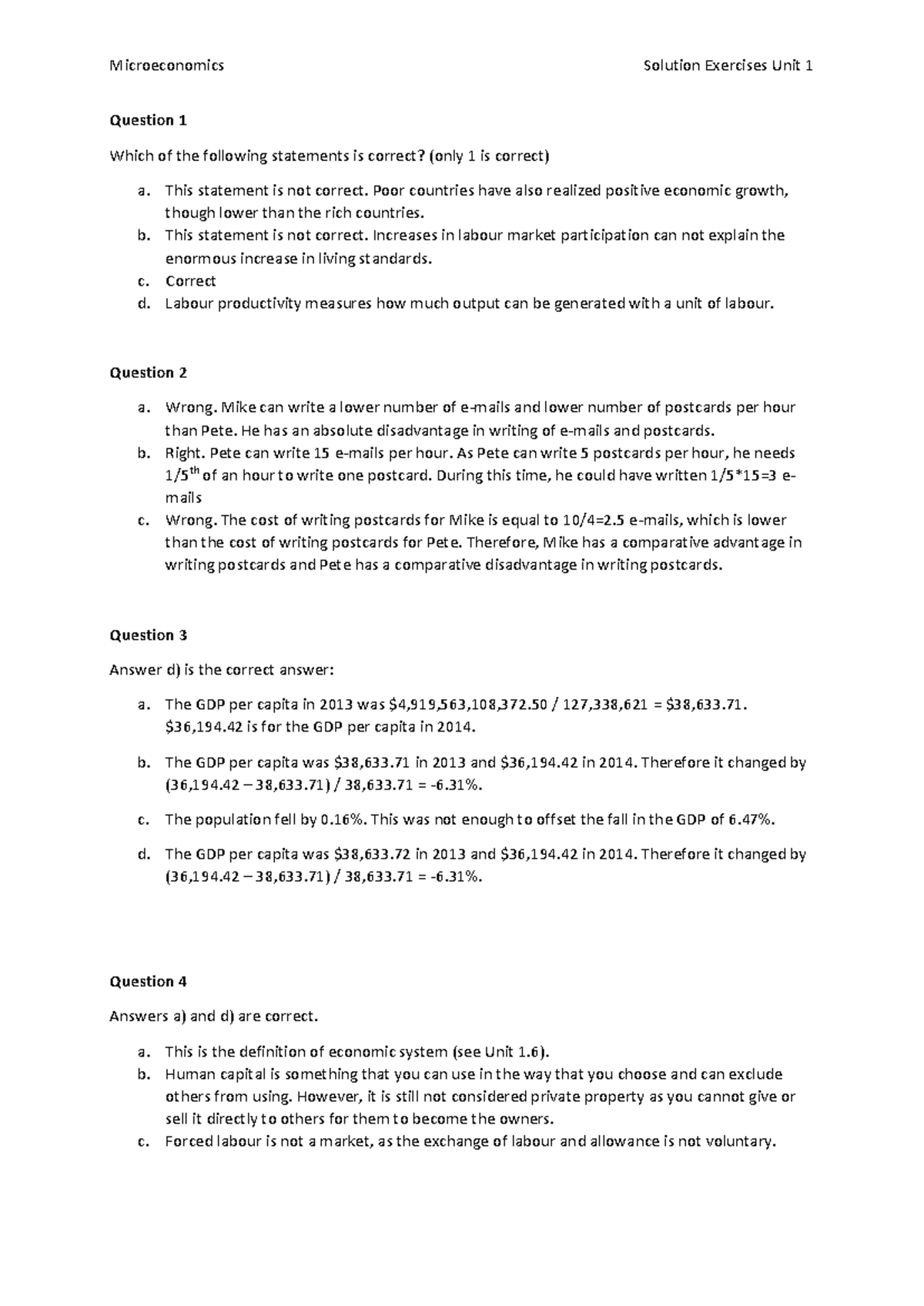 Unit 1 Exercises: Solutions to The Capitalist Revolution - Studocu