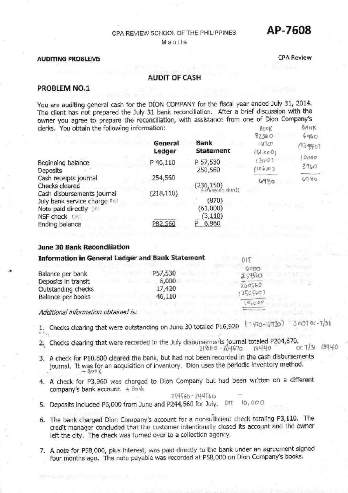 CPA REVIEW MANILA AUDIT OF CASH PROBLEMS AND SOLUTIONS - Document Preview
